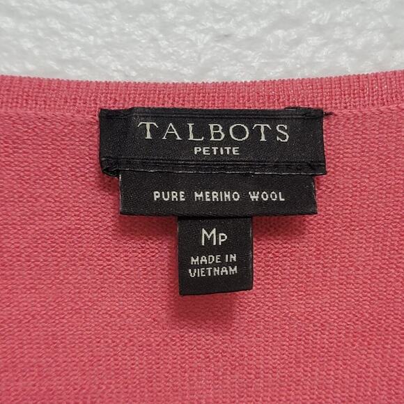 Talbots Pure Merino Wool Pullover Sweater Pink Scoop Size Medium Petite - Picture 3 of 12
